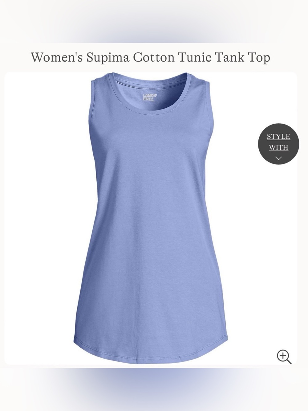 Lands End Supima Cotton Scoop Neck Tunic Tank Top Size L/P in Lavender